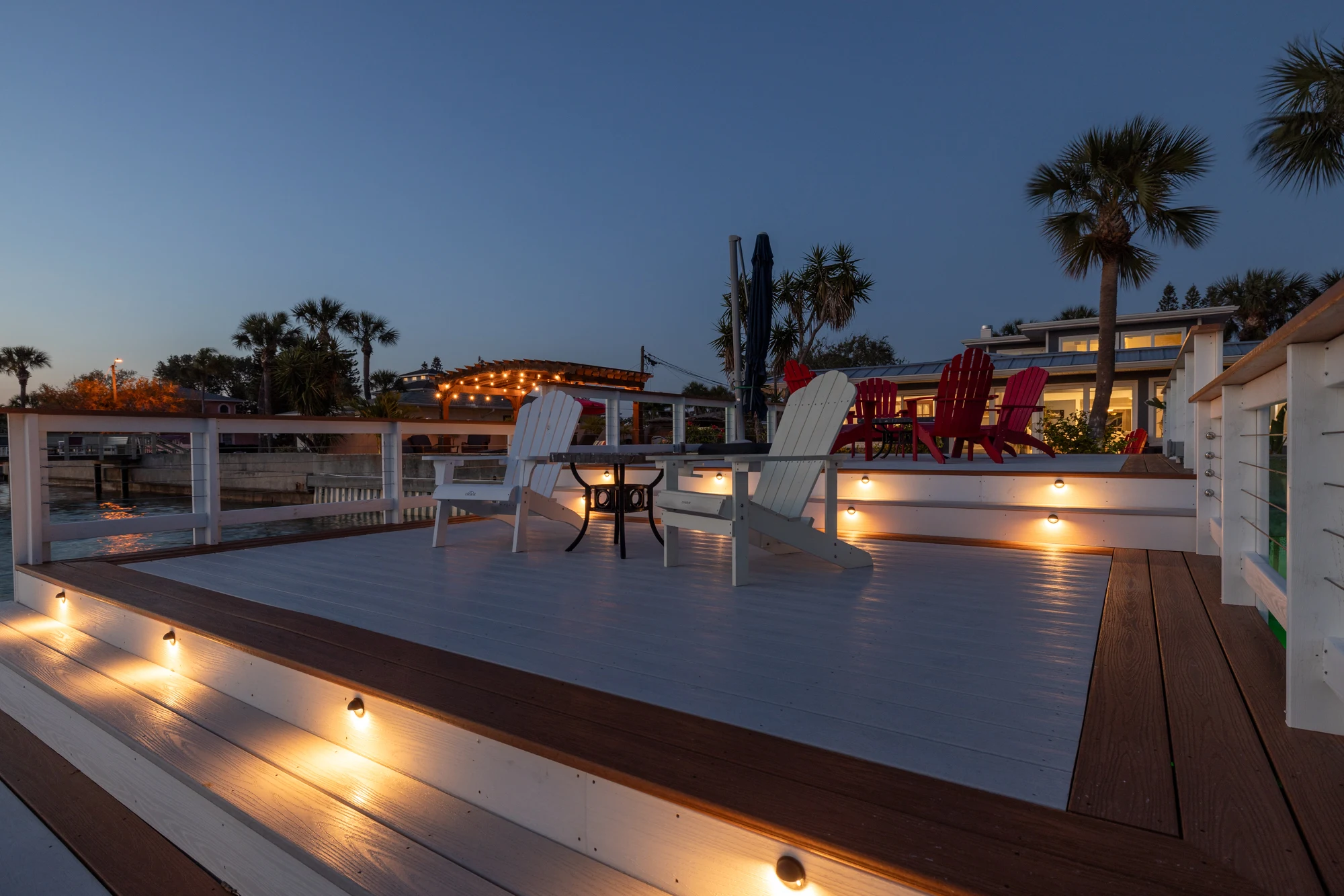 Lit dock at dusk